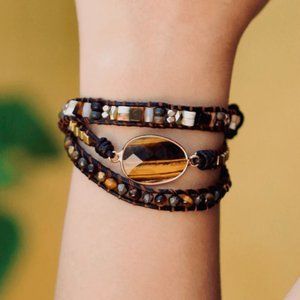 Natural Tiger's Eye Handmade Braided Healing Reiki Women Wrap Bracelet Xmas Gift